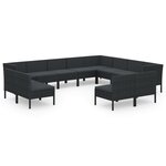 vidaXL Salon de jardin 12 Pièces avec coussins résine tressée noir