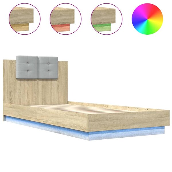 vidaXL Cadre de lit avec LED sans matelas chêne sonoma 90x200 cm