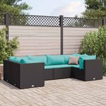 vidaXL Salon de jardin 6 Pièces avec coussins Noir Résine tressée