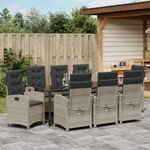 vidaXL Set de jardin de 9 pièces avec coussins en rotin poly gris clair