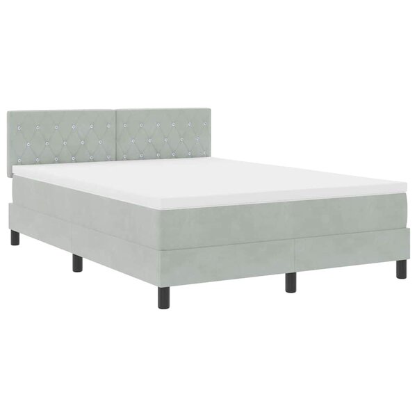 vidaXL Lit à ressort LED avec matelas Gris clair 140 x 190 cm Velours
