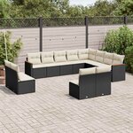 vidaXL Salon de jardin 12 Pièces avec coussins noir résine tressée