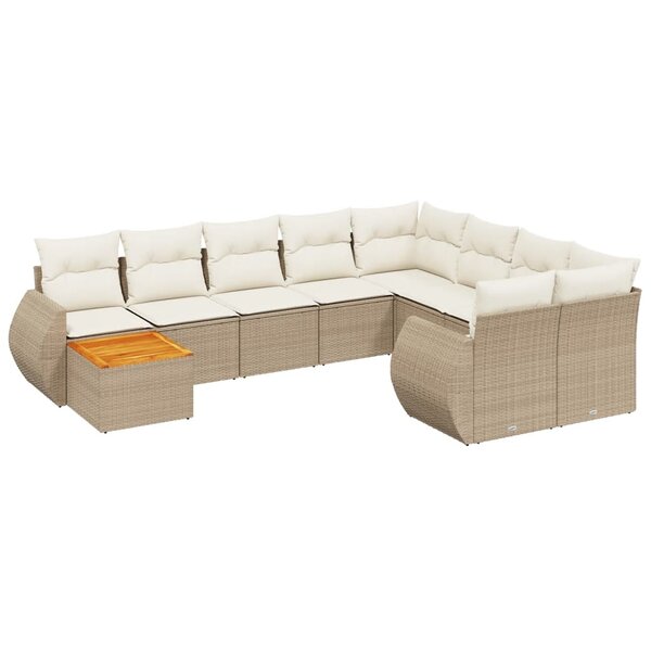 vidaXL Salon de jardin avec coussins 10 Pièces beige résine tressée