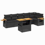 vidaXL Salon de jardin 7 Pièces avec coussins noir résine tressée