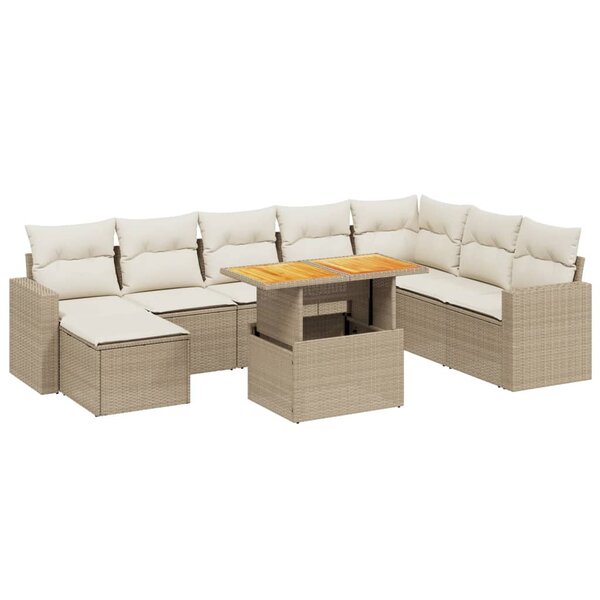 vidaXL Salon de jardin avec coussins 9 Pièces beige résine tressée