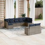 vidaXL Salon de jardin 9 Pièces avec coussins gris résine tressée