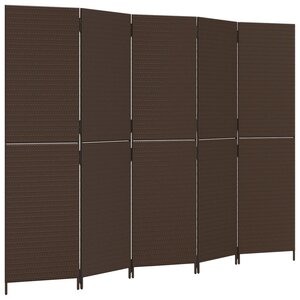 vidaXL Cloison de séparation 5 panneaux marron résine tressée