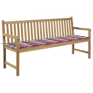 vidaXL Banc de jardin avec coussin à carreaux rouge 175 cm Teck massif