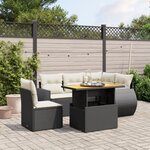 vidaXL Salon de jardin 6 Pièces avec coussins noir résine tressée