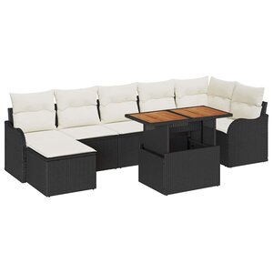 vidaXL Ensemble de canapé de jardin avec coussin 8 Pièces Noir et crème