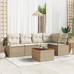 Ensemble de Canapés de Jardin 6 pièces avec Coussins Beige Rattan Poly Acacia