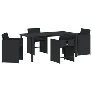 vidaXL Ensemble de salle à manger de jardin 5 pièces avec coussins Noir Rattan poly