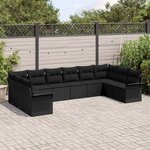 vidaXL Ensemble de canapé de jardin 10 Pièces Noir polyrotin
