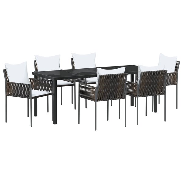 vidaXL Set de Salle à Manger de Jardin de 7 Pièces avec Coussins Marron en Rattan Poly
