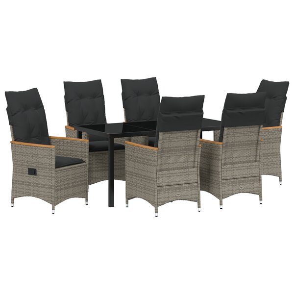vidaXL Set de Salle à Manger de Jardin 7 Pièces avec Coussins Gris Poly Rattan