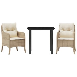 vidaXL Ensemble à manger de jardin et coussins 3 Pièces Beige poly rotin