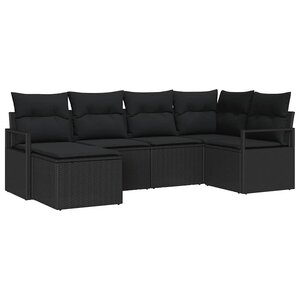 vidaXL Ensemble de Canapés avec coussin 6 Pièces Noir polyrotin