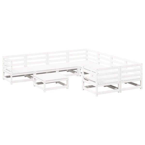 vidaXL Salon de jardin 9 Pièces blanc bois de pin massif