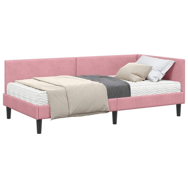 vidaXL Cadre de lit d'angle avec matelas 2 pc Rose 100 x 200 cm