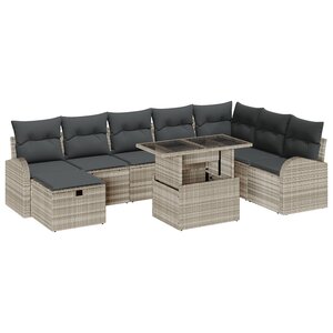vidaXL Ensemble de Canapés de Jardin 9 Pièces avec Coussins Gris Clair en Rattan Poly