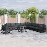 vidaXL Ensemble de canapé de jardin avec coussin 11 Pièces Noir Aluminium
