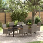 Ensemble de Salle à Manger de Jardin vidaXL 7 Pièces avec Coussins Rattan Poly Gris