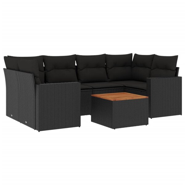 vidaXL Salon de jardin 7 Pièces avec coussins noir résine tressée