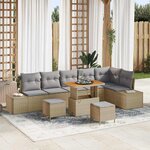 vidaXL Ensemble de canapé de jardin 9 Pièces Beige Poly rotin