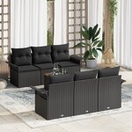 Ensemble de Canapé de Jardin 7 Pièces avec Coussins Noir Poly Rattan Acacia