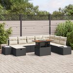 vidaXL Ensemble de salle à manger de jardin 9 pièces avec coussins en rotin noir et acacia