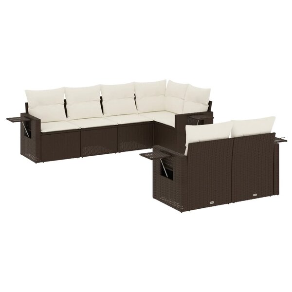 vidaXL Salon de jardin avec coussins 7 Pièces marron résine tressée