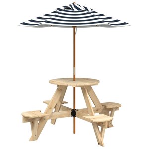 vidaXL Table de pique-nique pour 4 enfants avec parasol rond sapin