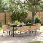 vidaXL Ensemble de Salle à Manger de Jardin de 7 Pièces avec Coussins Brun Poly Rattan