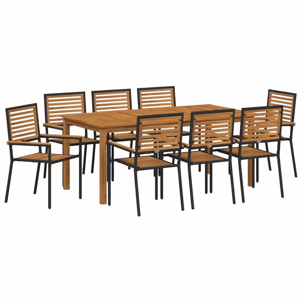 vidaXL Ensemble de salle à manger pour jardin 9 Pièces Noir