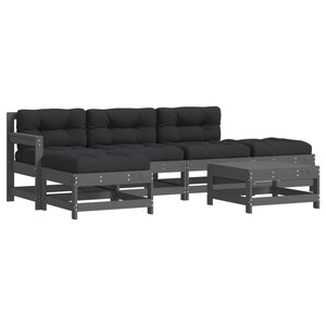 vidaXL Salon de jardin 6 Pièces avec coussins gris bois massif