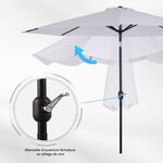 Parasol en métal rond polyester 180g/m² manivelle inclinable Ø 3 x 2 45 m blanc
