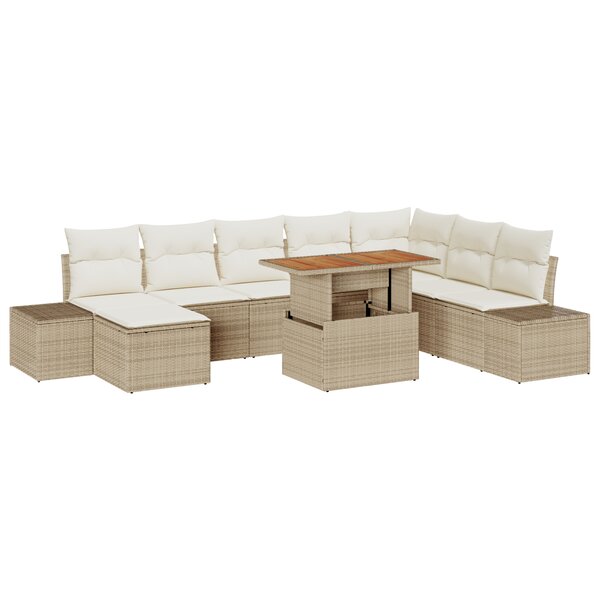 vidaXL Ensemble de salle à manger de jardin de 9 pièces avec coussins beige en poly rattan et acacia