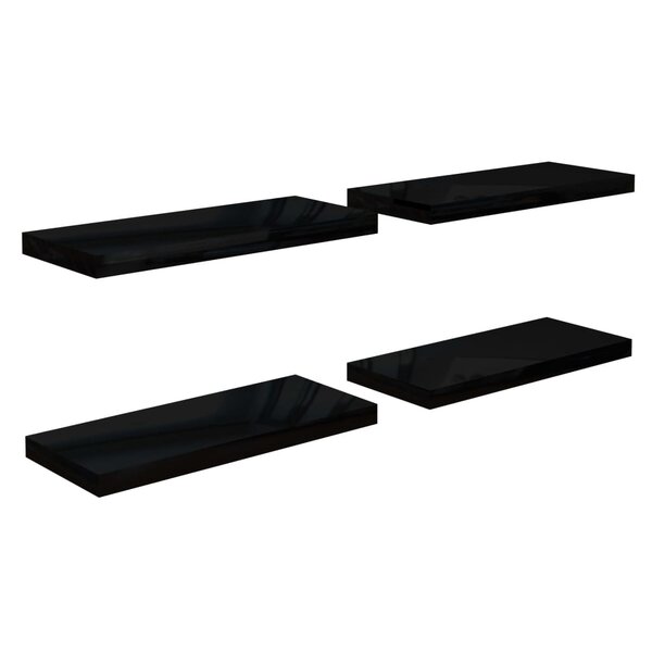 vidaXL Étagère murale flottante 4 Pièces Noir brillant 60x23 5x3 8 cm MDF