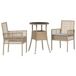 vidaXL Ensemble de repas de jardin 3 pièces en poly rattan beige