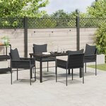 vidaXL Ensemble de salle à manger de jardin 5 pièces avec coussins noirs en poly rattan