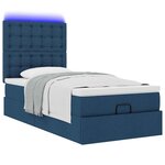 vidaXL Lit ottoman avec matelas et LED Bleu 90x200 cm Tissu