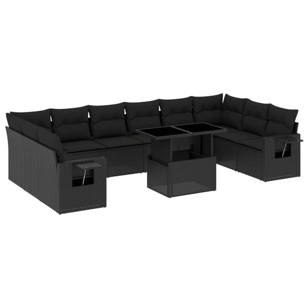 vidaXL Salon de jardin 11 Pièces avec coussins noir résine tressée