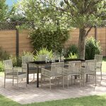 vidaXL Ensemble de Salle à Manger de Jardin 9 Pièces avec Coussins Gris Clair Rotin PE