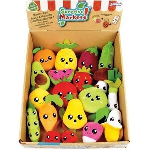 18 pochettes surprises Surprise Market - Peluche fruits ou légumes 10 cm stickers et cartes mémo