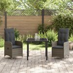 vidaXL Set de salle à manger de jardin 3 pièces avec coussins rattan poly gris