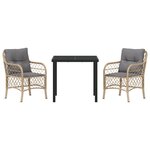 vidaXL Ensemble de Salle à Manger de Jardin 3 Pièces avec Coussins Beige Rattan Poly