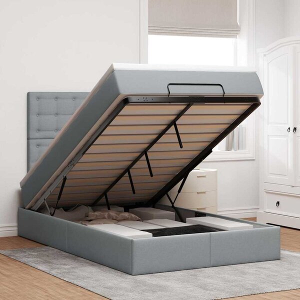 vidaXL Cadre de lit ottoman avec matelas gris clair 120x190 cm tissu