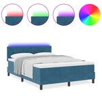 Lit Box Spring vidaXL avec Matelas & LED Bleu Foncé 140x200 cm Velours