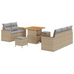 Ensemble de Canapé de Jardin de 8 Pièces avec Coussins Beige Rotin Poly Acacia