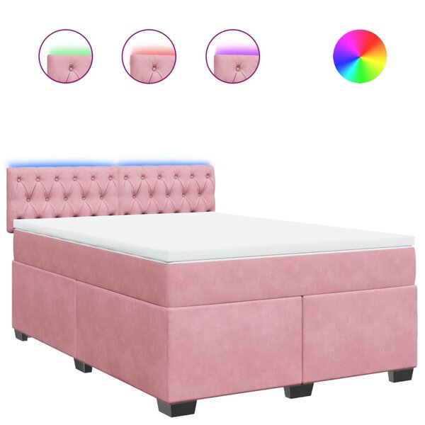 vidaXL Sommier à lattes de lit avec matelas Rose 140x200 cm Velours